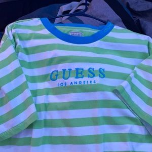 Short sleeve green and white striped Guess T-shirt